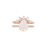 Custom 14K Yellow Gold Cluster "Illusion" Set Diamond Ring And Contoured Diamond Wedding Band