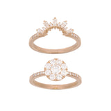 Custom 14K Yellow Gold Cluster "Illusion" Set Diamond Ring And Contoured Diamond Wedding Band