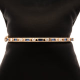 Custom 18K Yellow Gold 4mm Blue Baguette Sapphire And Round Diamond Hinged Bracelet