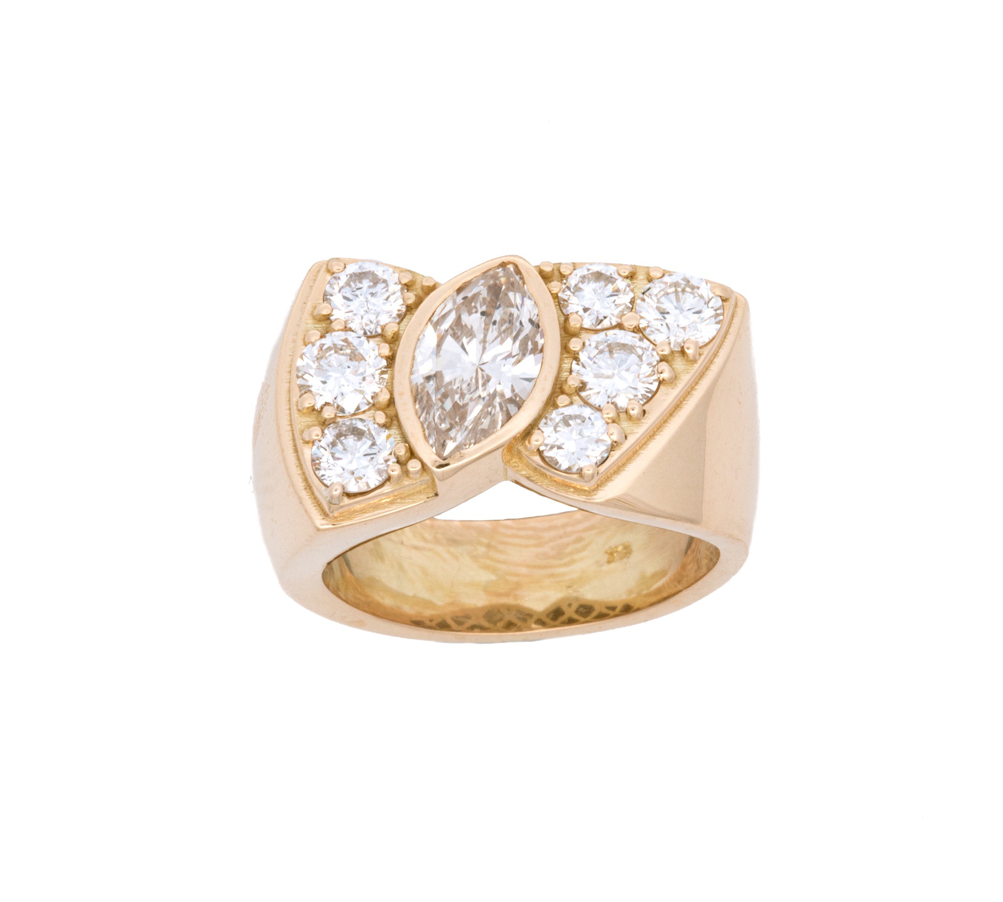 Custom 18K Yellow Gold Marquise And Round Diamond Ring