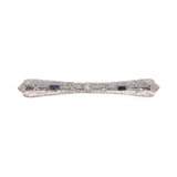 14K White Gold Old Mine Cut Diamond and Sapphire Baguette Pin