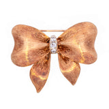 18K Solid Gold Vintage Frank J Golden Ribbon Bow Brooch