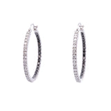 14K White Gold, White and Black Diamond Hoop Earrings