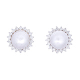 14K White Gold Mabe Pearl And Diamond Earrings With Omega And Post Backing