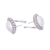 14K White Gold Mabe Pearl And Diamond Earrings With Omega And Post Backing