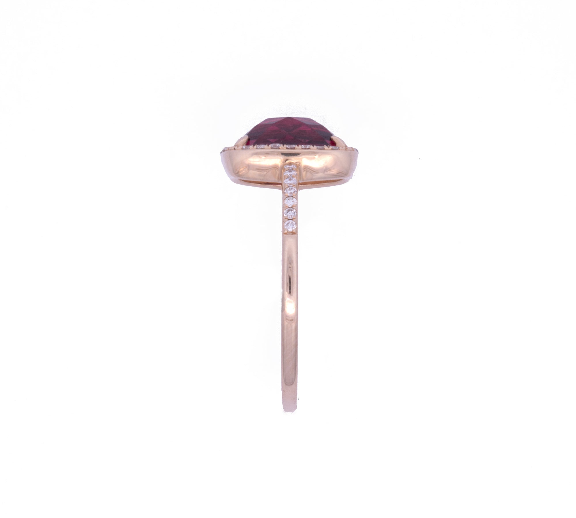 14K Yellow Gold Rhodolite Garnet Ring with a Diamond Halo