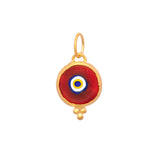 24K Yellow Gold Circular Red Evil Eye Pendant