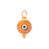 24K Yellow Gold Circular Orange Evil Eye Pendant