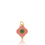 24K Yellow Gold Pink Enamel Evil Eye Pendant