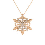 Ski Museum Snowflake And Skis Pendant With 18" Chain, 14K Yellow and White Gold