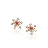 Waitsfield Ruby and Diamond Snowflake Stud Earrings, 14K Yellow Gold