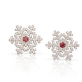 Waterbury Ruby and Diamond Snowflake Earring Studs, 14K Yellow Gold