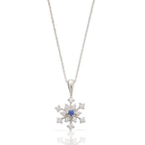 Waitsfield Sapphire And Diamond Snowflake Pendant With 18" Chain, 14K White Gold