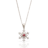 Waitsfield Ruby And Diamond Snowflake Pendant With 18" Chain, 14K White Gold