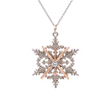 Ski Museum Diamond Snowflake And Ski Pendant With 18 Inch Chain, 14K White And Yellow Gold