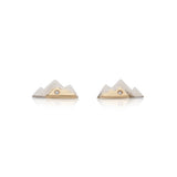 Two Tone Mountainscape Earrings With Diamonds, 14K White and Yellow Gold