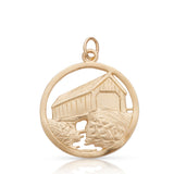 Covered Bridge Side View Disc Charm, 14K Yellow Gold