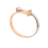 18K Yellow And White Custom Made Gold Diamond Nail Head "Bypass" Hinged Bracelet